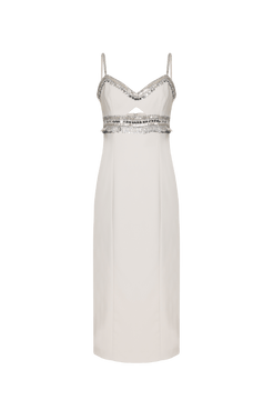 VESTIDO MÍDI BORDADO CREPE JOYFUL OFF WHITE