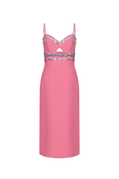 VESTIDO MÍDI BORDADO CREPE JOYFUL ROSA