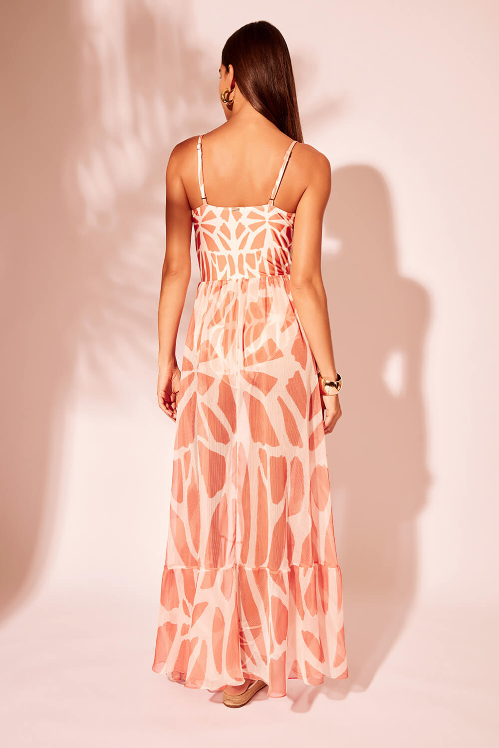 VESTIDO LONGO BORDADO LADY BUG BEGE