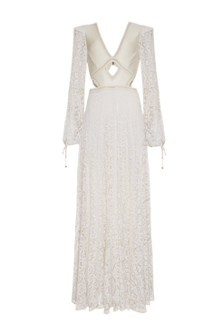 VESTIDO LONGO RECORTES TELA LUREX FLASH OFF WHITE