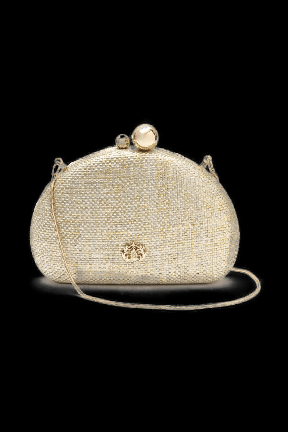 Bolsa clutch abaulada correntes ouro