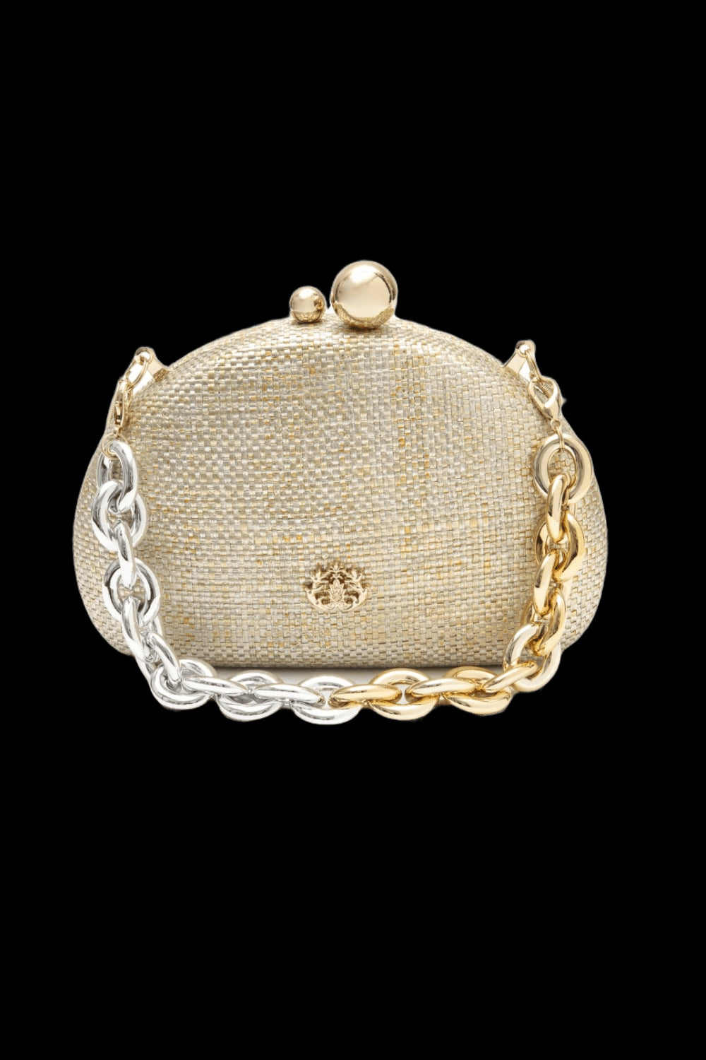 Bolsa clutch abaulada correntes ouro