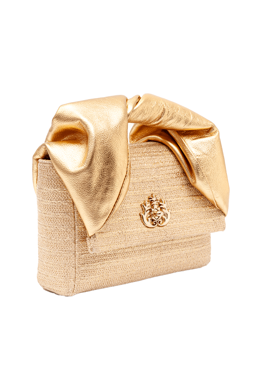 MINI BOLSA MAYA PALHA E COURO OURO