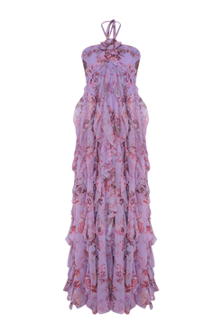 VESTIDO LONGO FLORAL PRIMROSE LILAS