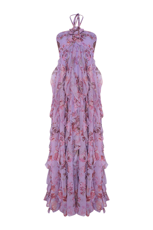 VESTIDO LONGO FLORAL PRIMROSE LILAS