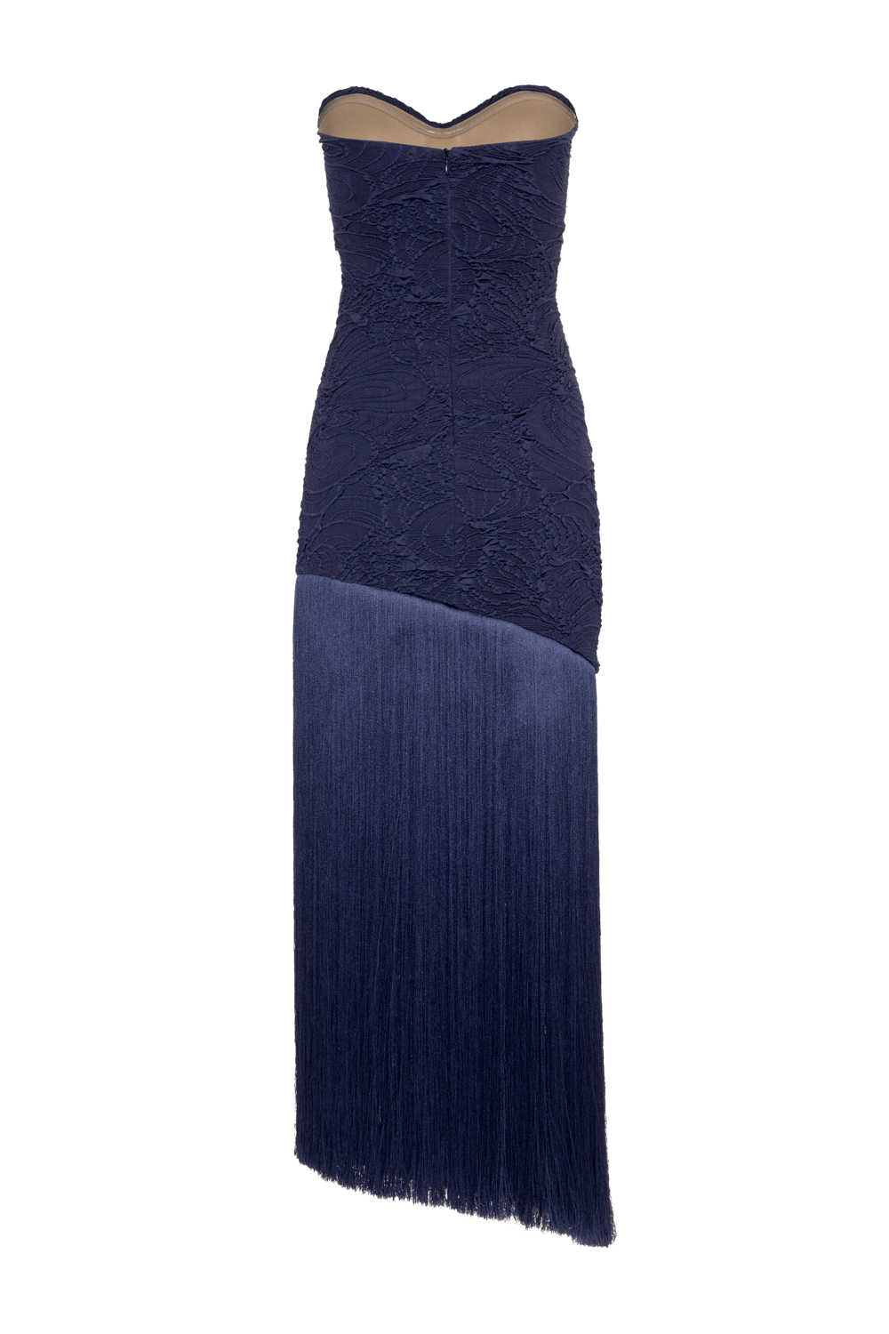VESTIDO LONGO MALHA JACQUARD AZUL ESCURO