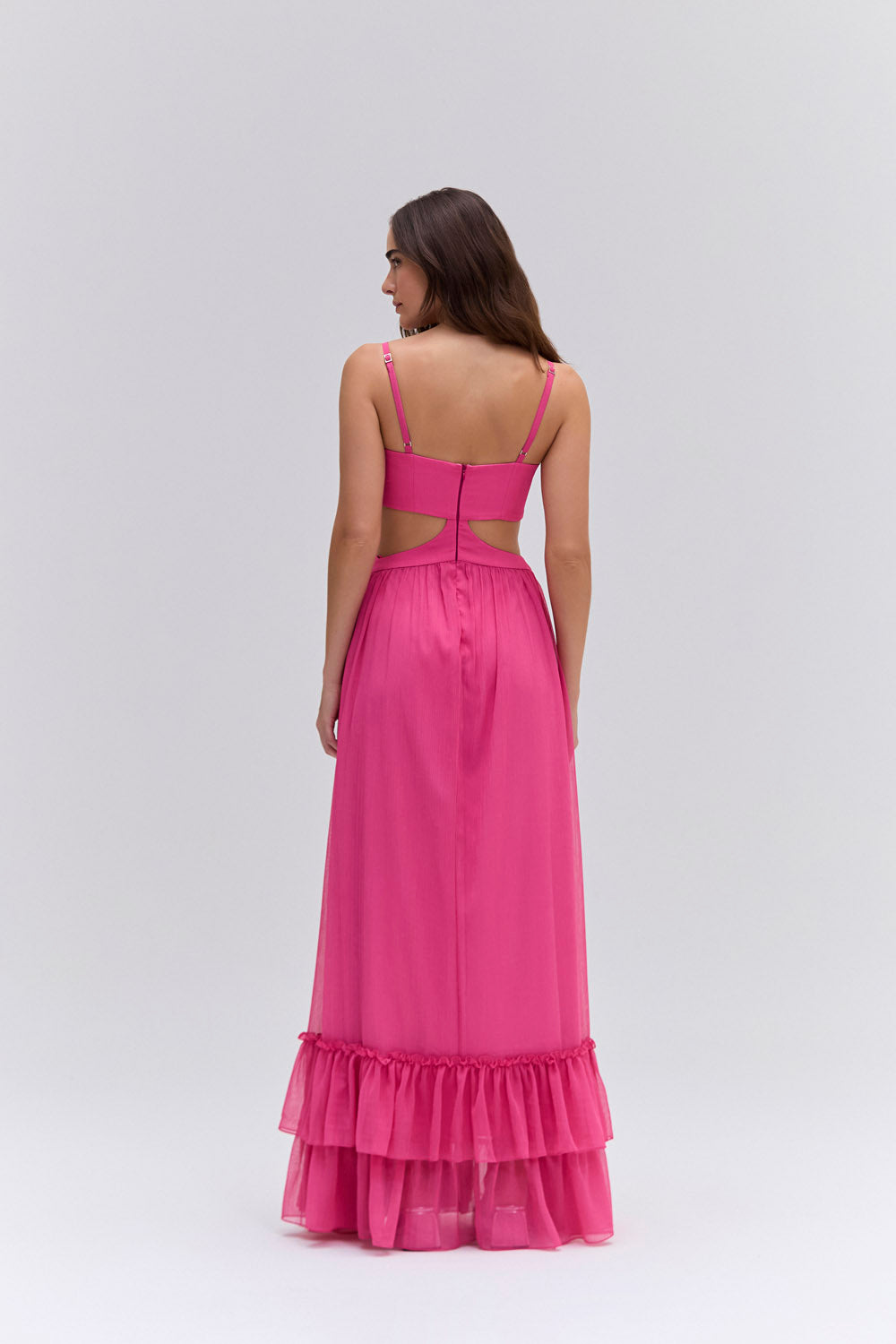 VESTIDO LONGO SILKY PLISSE ROSA