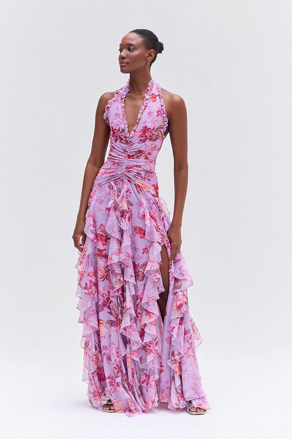 VESTIDO LONGO FLORAL PRIMROSE LILAS