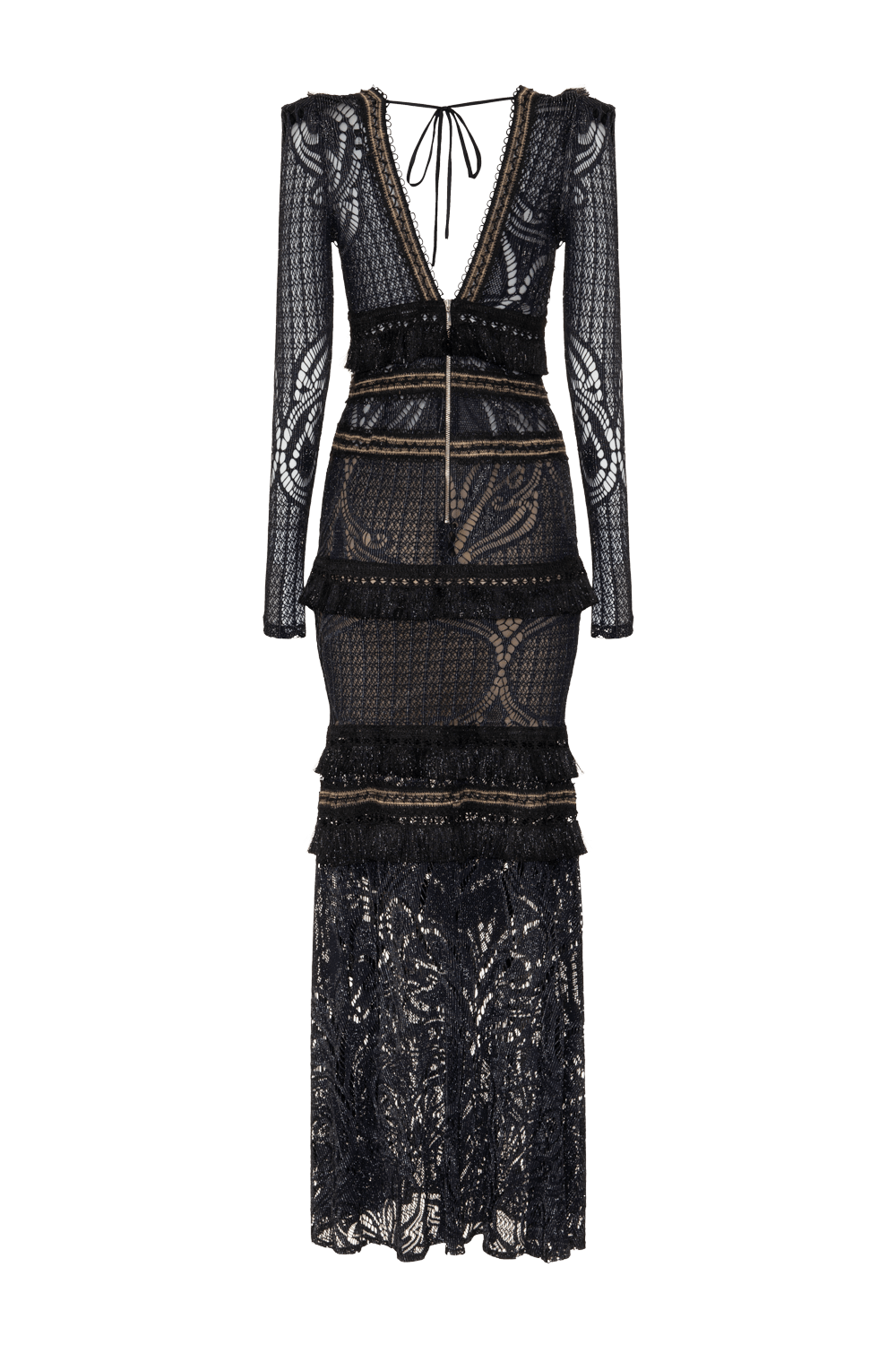 VESTIDO LONGO HANNAH FRINGE PRETO
