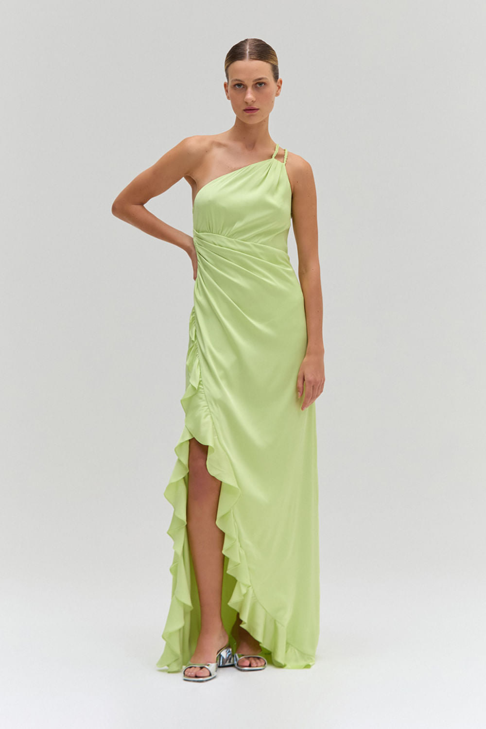 VESTIDO LONGO CETIM SUNSET VERDE CLARO