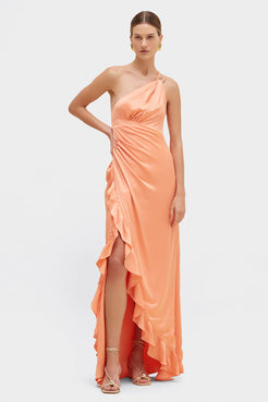 VESTIDO LONGO CETIM SUNSET LARANJA