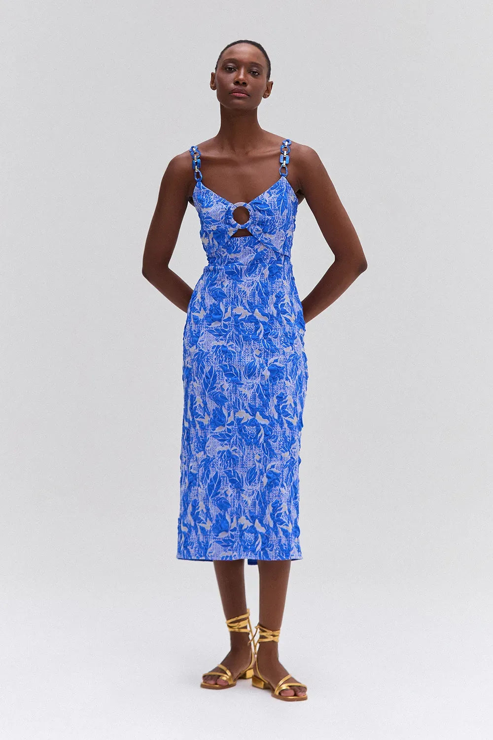 VESTIDO MÍDI JACQUARD ROYAL AZUL