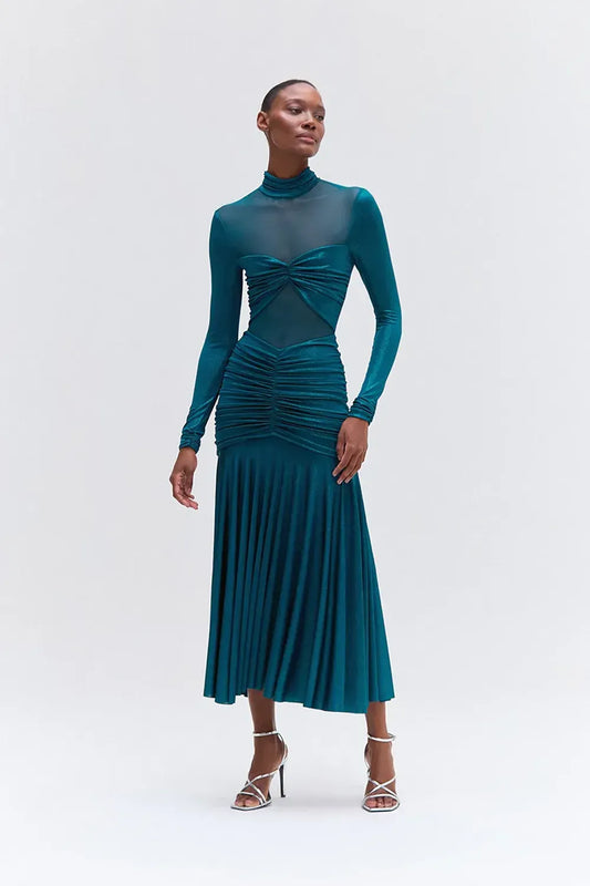 VESTIDO MÍDI JERSEY FOIL VERDE ESCURO