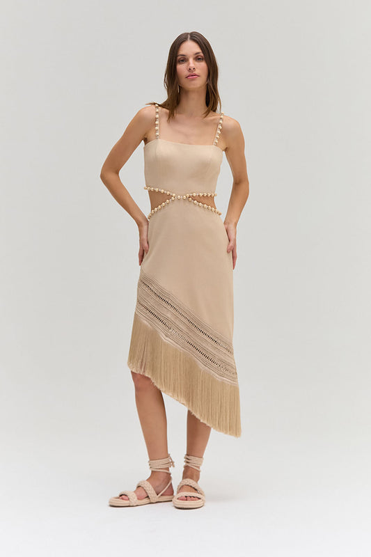 VESTIDO MÍDI LINHO NATURE BEGE