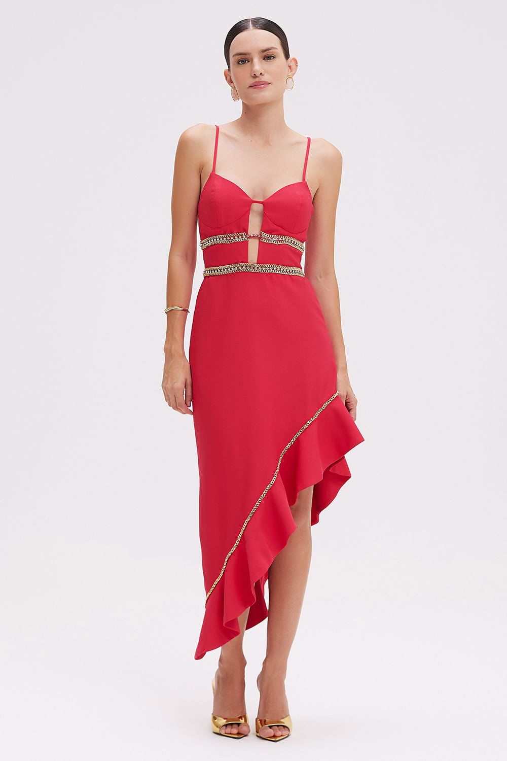 VESTIDO MÍDI CREPE FRAMES VERMELHO