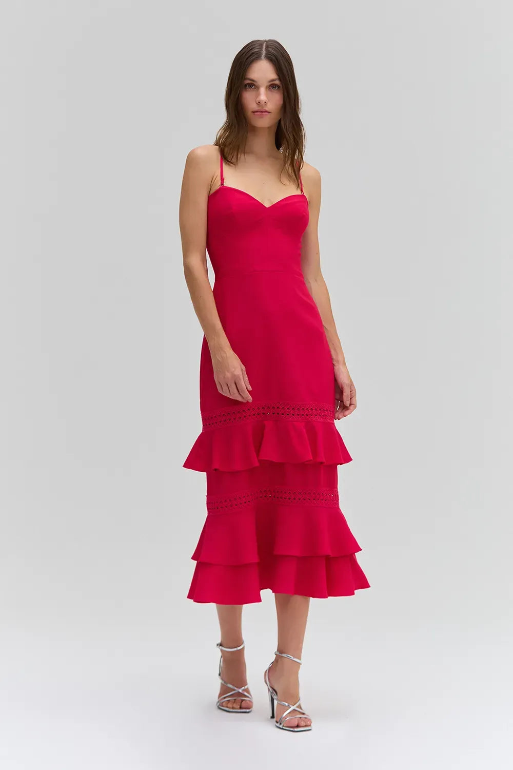 VESTIDO MÍDI CREPE FRAMES VERMELHO