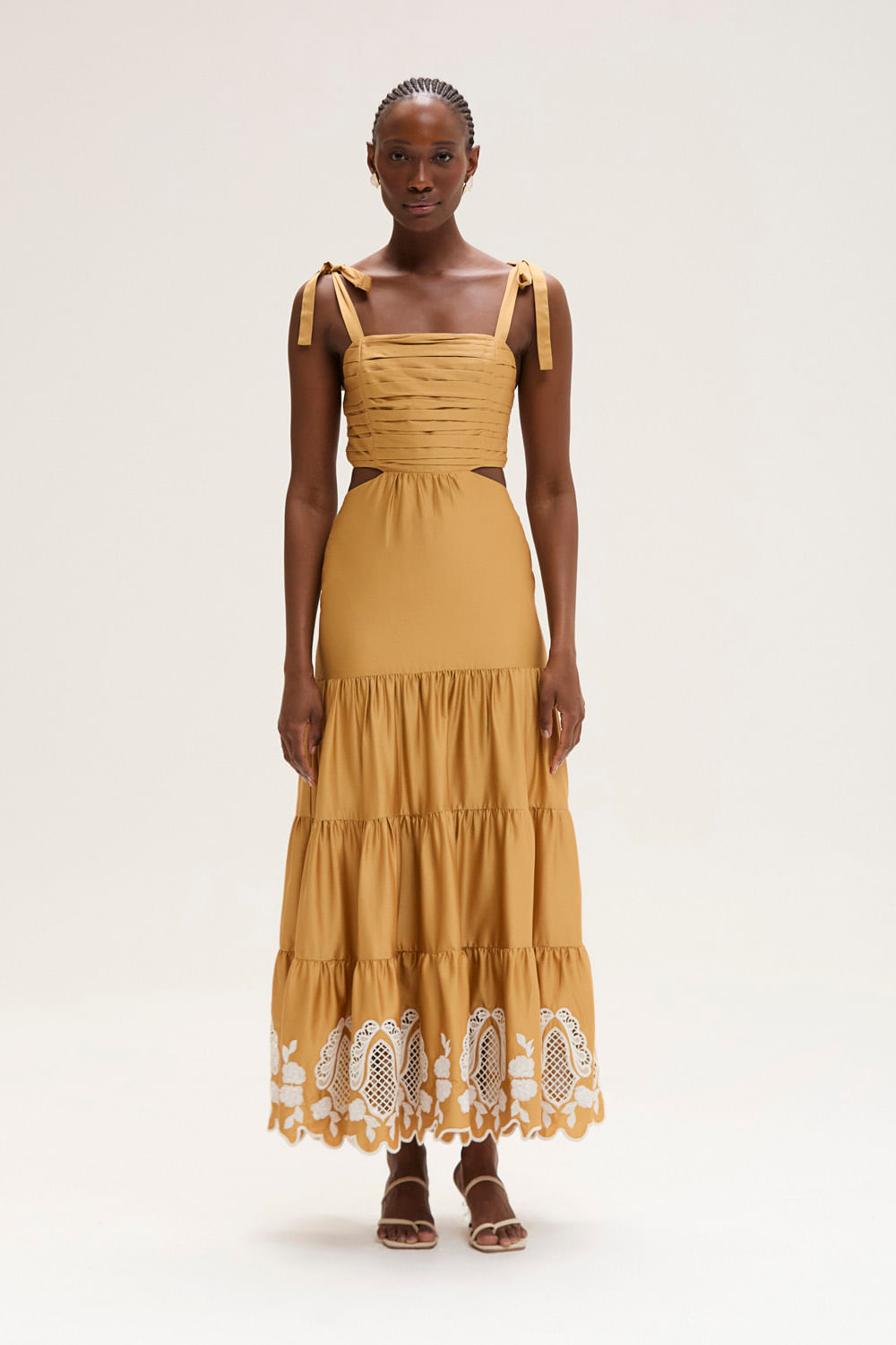 VESTIDO MÍDI TRICOLINE AMARANTO MARROM CLARO