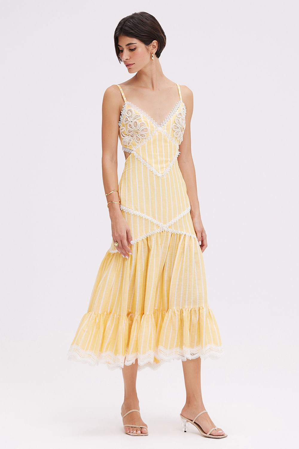 VESTIDO MÍDI LINHO MARINE AMARELO