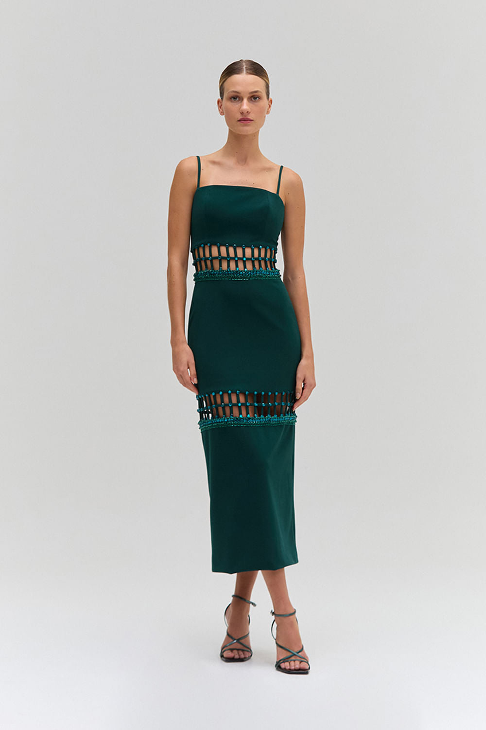 VESTIDO MÍDI CREPE GLAM VERDE ESCURO