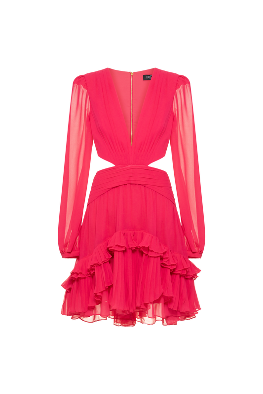 VESTIDO CURTO BABADOS CHIFFON TURNER ROSA