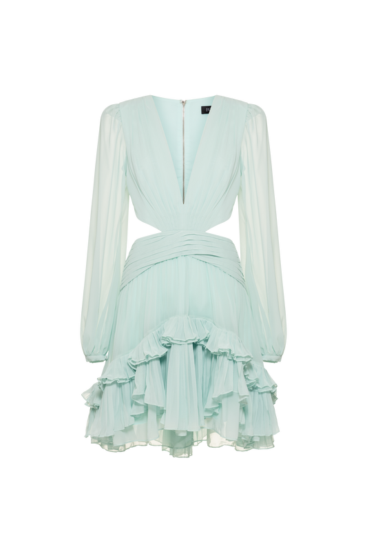 VESTIDO CURTO BABADOS CHIFFON TURNER VERDE