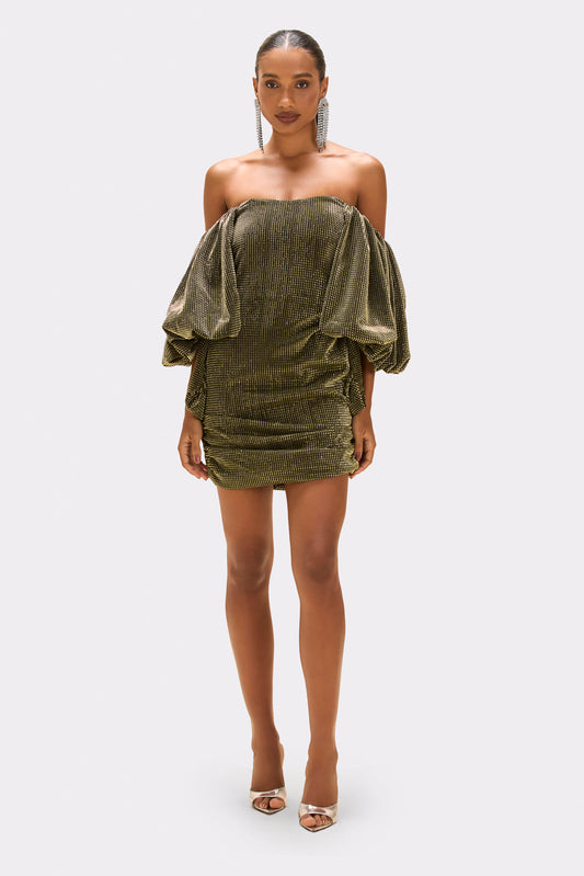 VESTIDO CURTO TULE LUREX GLOWING DOURADO