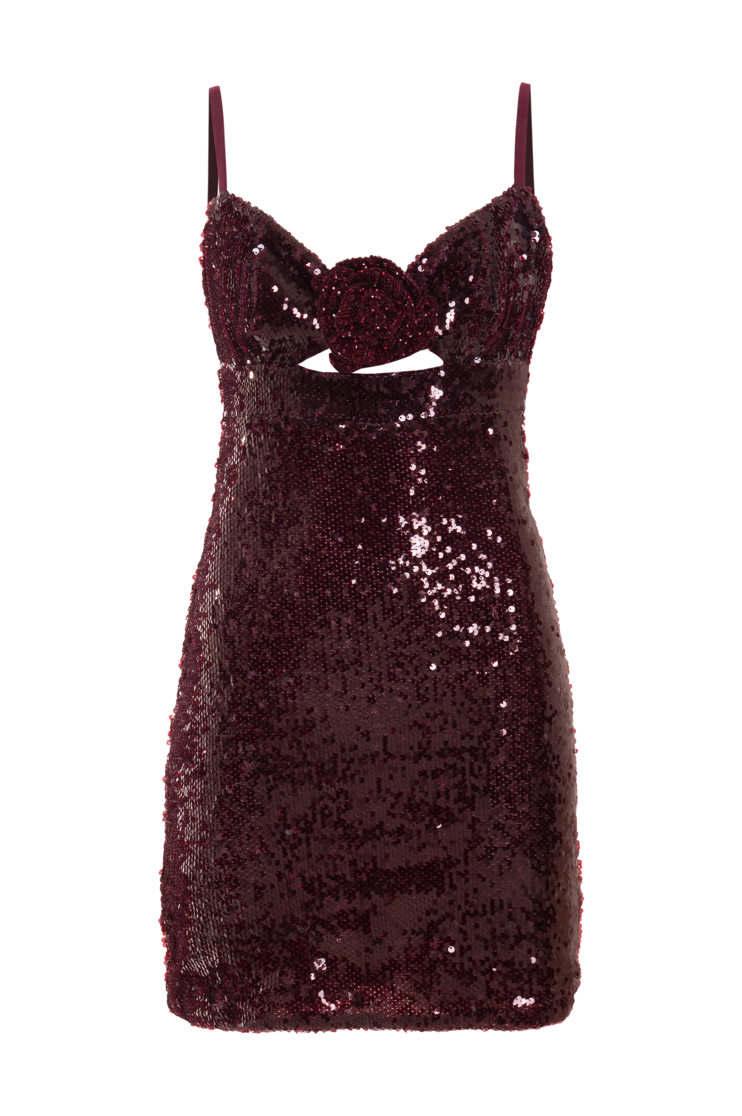 VESTIDO CURTO PAETE BORDEAUX VERMELHO ESCURO