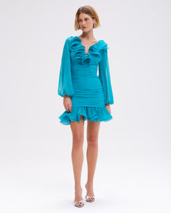 VESTIDO CURTO CHIFFON WONDERLAND AZUL
