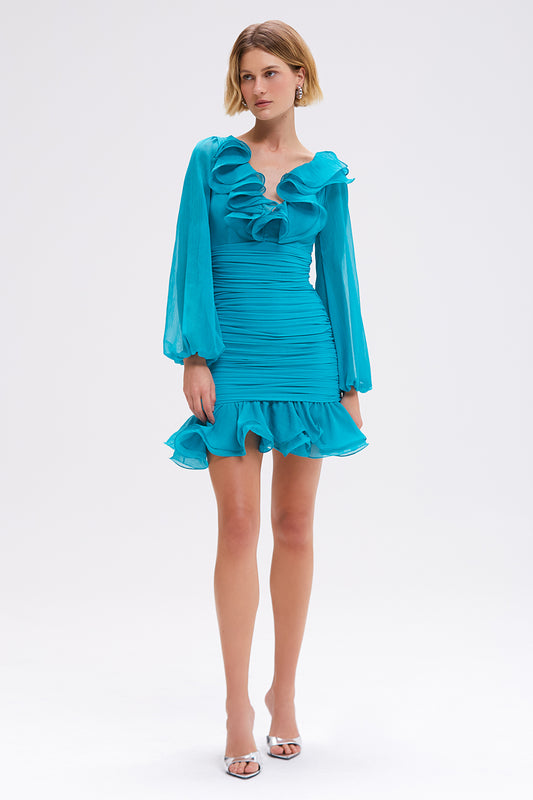 VESTIDO CURTO CHIFFON WONDERLAND AZUL