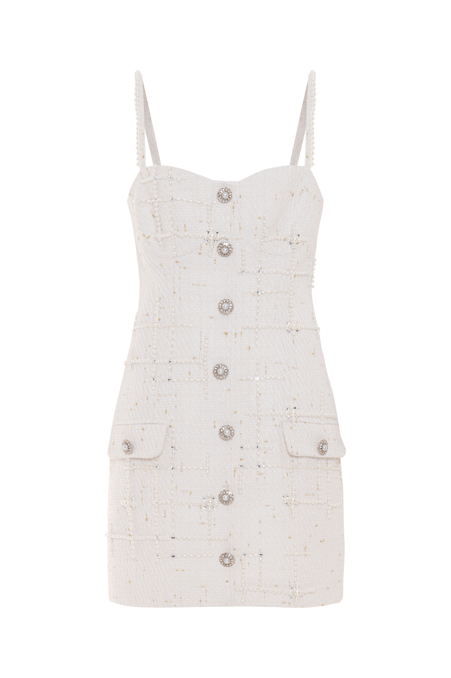 VESTIDO CURTO PEARL TWEED OFF WHITE