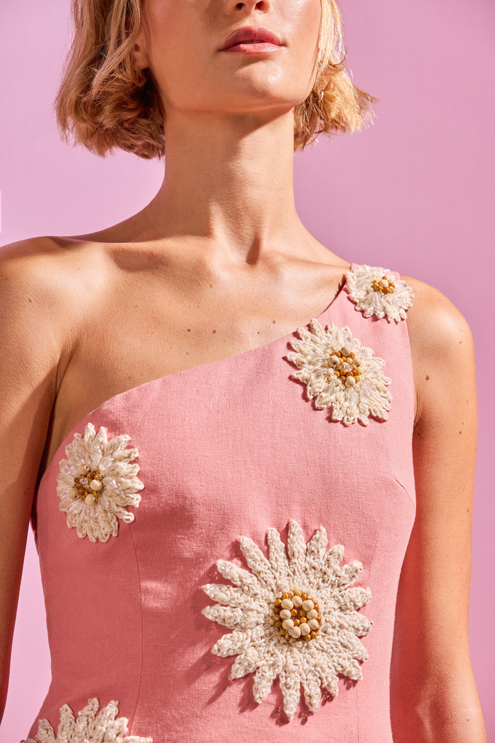 VESTIDO CURTO LINHO TROPIC ROSA