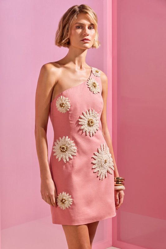 VESTIDO CURTO LINHO TROPIC ROSA