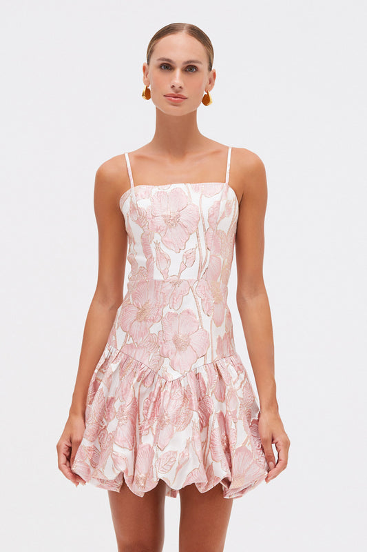 VESTIDO CURTO JACQUARD PETAL ROSA