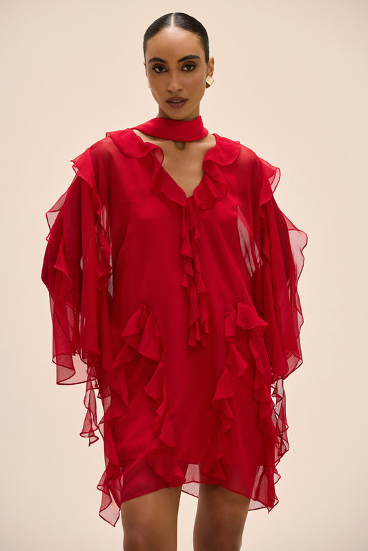 VESTIDO CURTO SILKY PLISSE ÉCHO VERMELHO