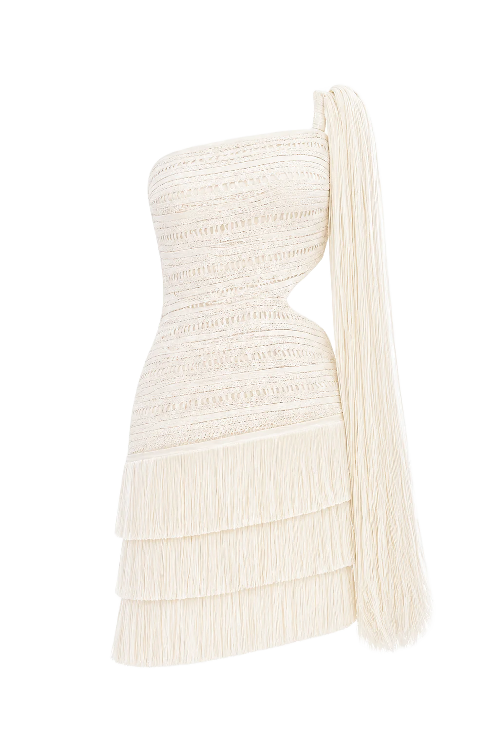 VESTIDO CURTO ZUZU FRINGE OFF WHITE