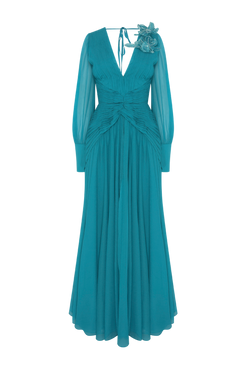 VESTIDO LONGO CHIFFON WONDERLAND AZUL