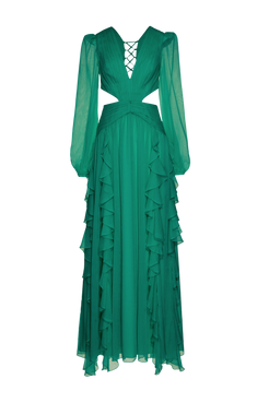 VESTIDO LONGO SILKY MODERN CROSS VERDE ESCURO