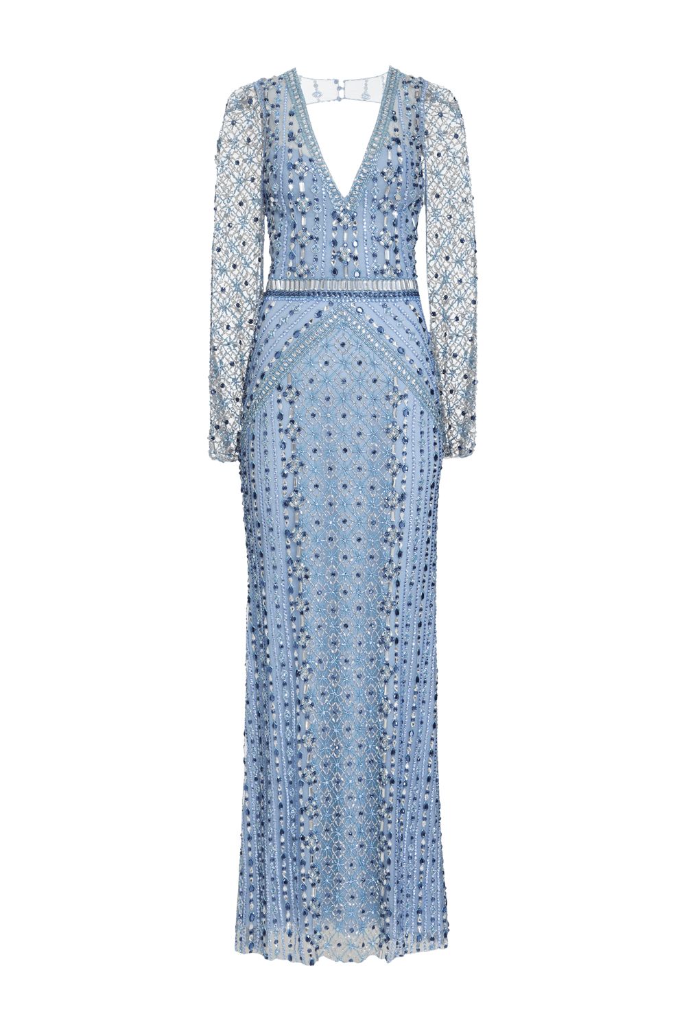 VESTIDO LONGO CRYSTAL EMBROIDERY AZUL CLARO