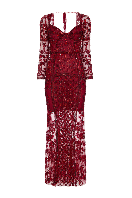 VESTIDO LONGO CRYSTAL EMBROIDERY VERMELHO