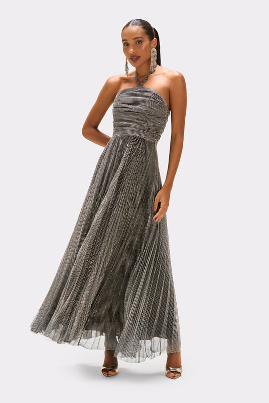 VESTIDO LONGO TULE LUREX GLOWING PRATA