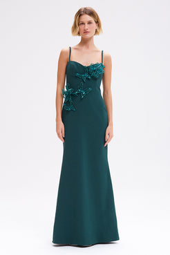 VESTIDO LONGO CREPE MYSTIQUE VERDE ESCURO