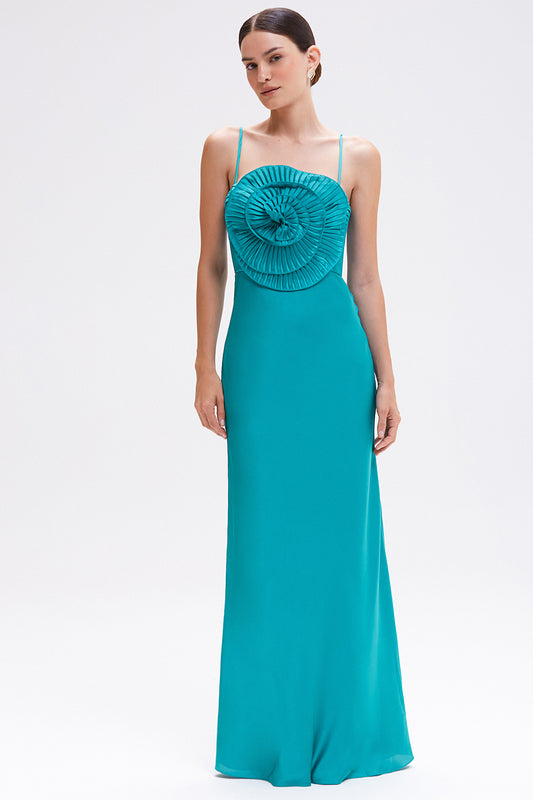 VESTIDO LONGO CETIM DREAM  VERDE ESCURO