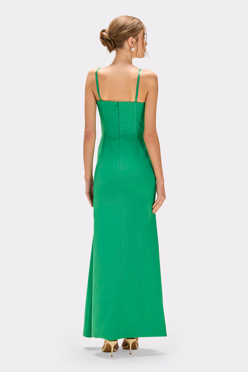 VESTIDO LONGO CREPE PETALS VERDE ESCURO