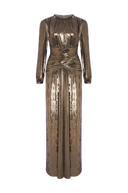 VESTIDO LONGO JERSEY ELYSIAN DOURADO