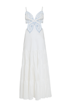 VESTIDO LONGO FLUTTER TRICOLINE OFF WHITE