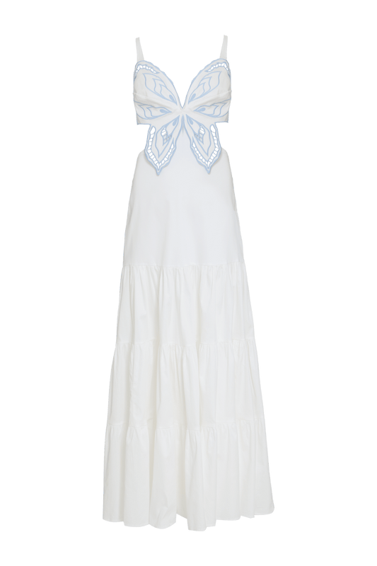 VESTIDO LONGO FLUTTER TRICOLINE  OFF WHITE