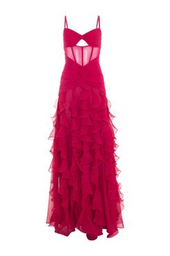 VESTIDO LONGO CHIFFON WONDERLAND VERMELHO ESCURO