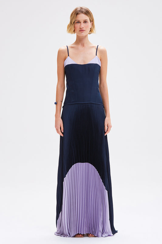 VESTIDO LONGO CETIM AZURE AZUL MARINHO