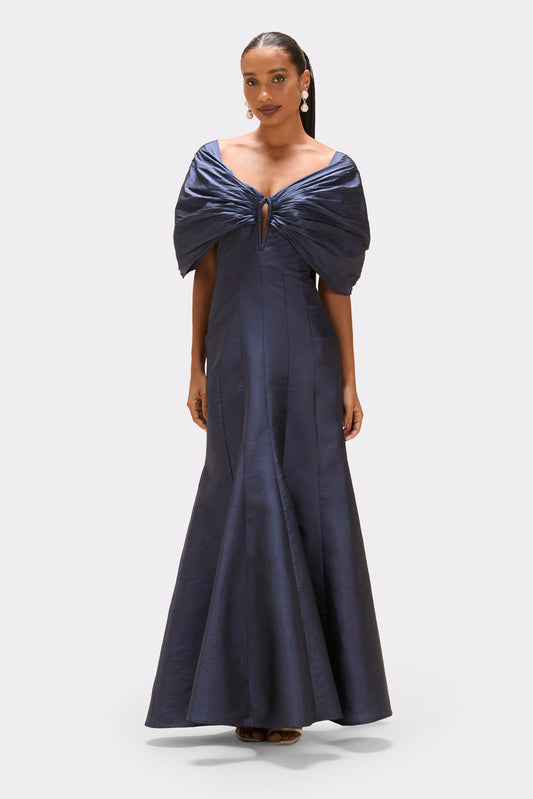 VESTIDO LONGO TAFETÁ AZUL