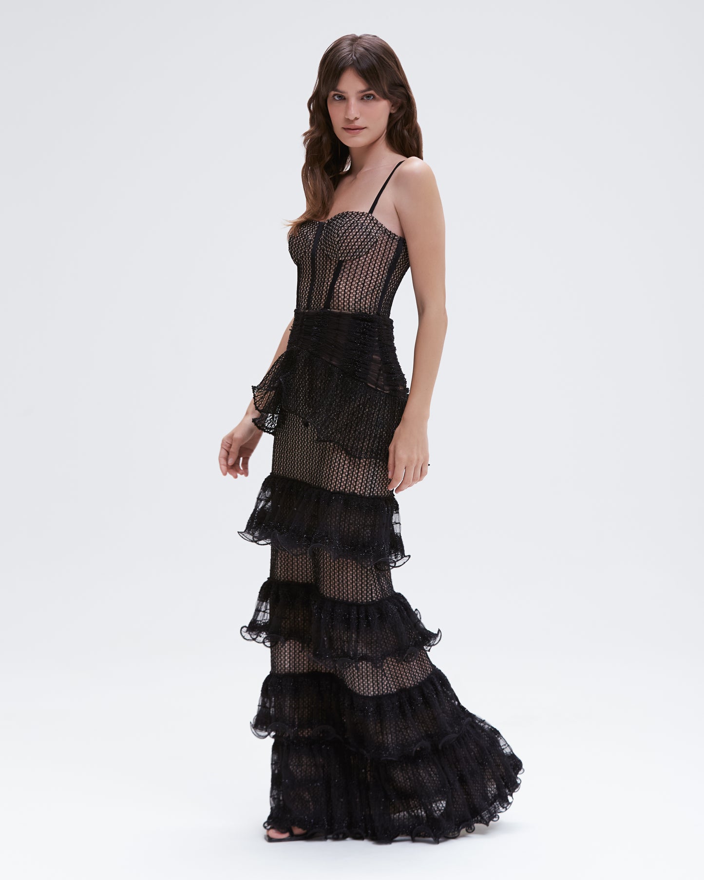 VESTIDO LONGO TULE TRANSPARENCY PRETO